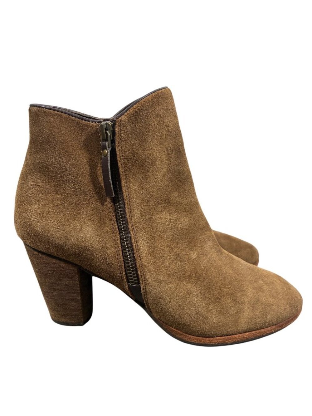 Cole Haan Womens Hayes Suede Booties Brown Side Zipper Block Heel Size 8.5
